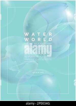 Vector Minimalist Abstract Marble, Ball, Sphere or Planet Poster, Book Cover or Advertisement Background. Aqua and Light Blue. Stock Vector