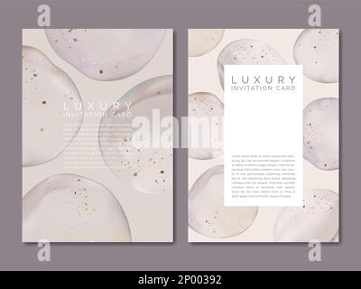 Vector Watercolor Elegant Abstract or Stone Pattern Luxury Invitation Card or Poster. Light Purple and Beige with Gold Foiling Effect. Stock Vector