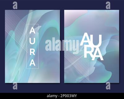Vector Minimal Abstract Smoke or Aura Effect Background, Card, Book Cover or Poster Template in Mint, Blue and Purple Colors. Stock Vector