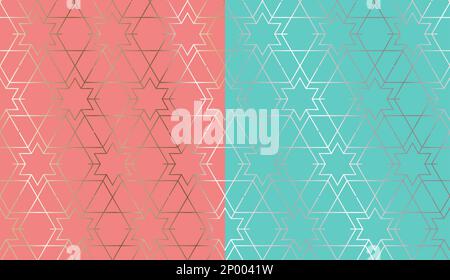 Vector Line Drawing Retro David Star Monochrome Seamless Pattern with Gold Foiling Effect. Stock Vector