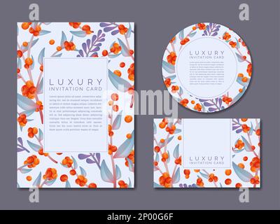 Vector Spring or Summer Floral Drawing Pattern Luxury Invitation Card or Poster. Neon Green and Vibrant Orange and Red. Stock Vector