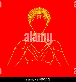 Twin robot lady from new game. Atomic and Heart. Yellow and Red. Vector illustration isolated on red background. Stock Vector