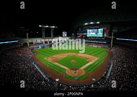 A view of Minute Maid Park from behind the plate upper deck