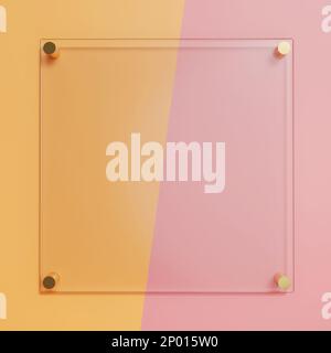 3D Rendering Studio Shot Product Display or Message Board Pink and Pastel Blue Background with Transparent Acrylic or Glass Frame for Beauty or Skinca Stock Photo