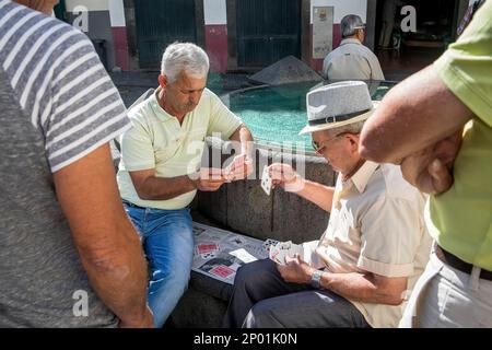 former fishermen playing cards, Camara de Lobos, Madeira, Portugal Stock Photo