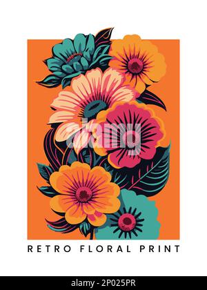 Vector Minimalist Retro Screen Print Botanical Floral Surface Pattern for Poster, Book Cover or Advertisement Background. Stock Vector