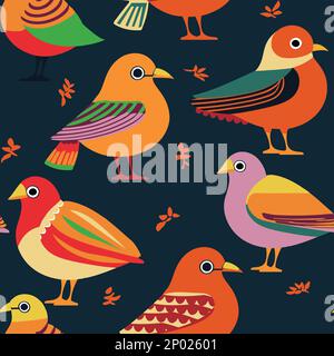 Retro Colorful Bird Seamless Surface Pattern for Products or Wrapping Paper Prints. Stock Vector