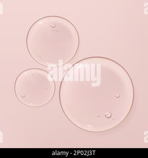 Vector Realistic Water Drops or Beauty and Cosmetics Clear Gel Element 3D Illustration in Pink for Poster, Book Cover or Advertisement Background. Stock Vector