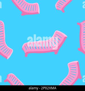 Beach lounger seamless pattern. Vector illustration in cartoon flat style isolated on blue background. Stock Vector