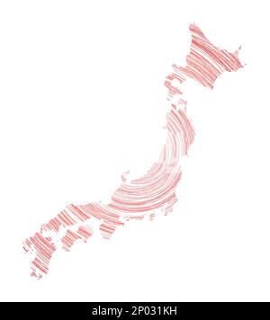 Japan map filled with concentric circles. Sketch style circles in the shape of the country. Vector Illustration. Stock Vector