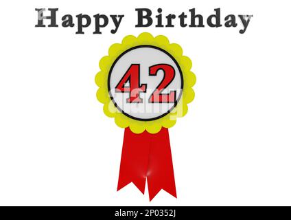 a golden button with a red number and the lettering Happy Birthday Stock Photo