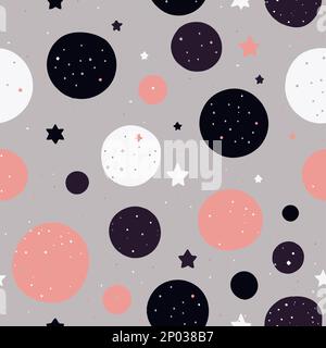 Vector Kids Doodle Abstract Stars and Planets Seamless Surface Pattern for Products or Wrapping Paper Prints. Stock Vector