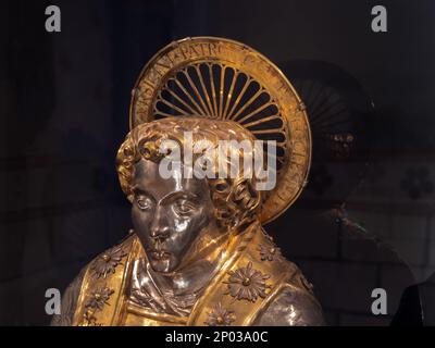 Saint Ursanne, Switzerland - October 19, 2021: A statue of Saint Ursanne in collegiate church of Saint-Ursanne in a swiss canton Jura. Stock Photo