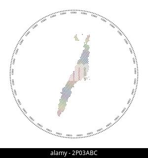 Cebu round logo. Digital style shape of Cebu in dotted circle with island name. Tech icon of the island with gradiented dots. Appealing vector illustr Stock Vector