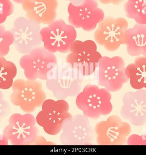 Vector Retro Vintage Japanese Style Abstract Cherry Blossom or Sakura Floral Seamless Surface Pattern for Products, Fabric or Wrapping Paper Prints. Stock Vector