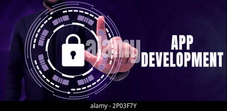Writing displaying text App Development. Business overview Development services for awesome mobile and web experiences Stock Photo