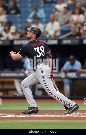 ST. PETERSBURG, FL - MARCH 02: Minnesota Twins infielder Brooks Lee (72)  throws the ball over to first base during the MLB spring training game  between the Minnesota Twins and the Tampa