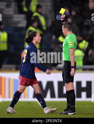 DOETINCHEM - 02/03/2023, DOETINCHEM - (lr) Kian Fitz-Jim of Ajax is shown the yellow card by referee Allard Lindhout during the quarterfinals of the TOTO KNVB Cup match between De Gladschap and Ajax Amsterdam at stadium De Vijverberg on March 2, 2023 in Doetinchem, Netherlands. ANP GERRIT VAN COLOGNE Stock Photo