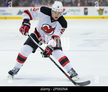 March 08, 2017: Taylor Hall (9) of the New Jersey Devils skates towards the  puck in the corner during the third period in an NHL matchup between the New  Jersey Devils and
