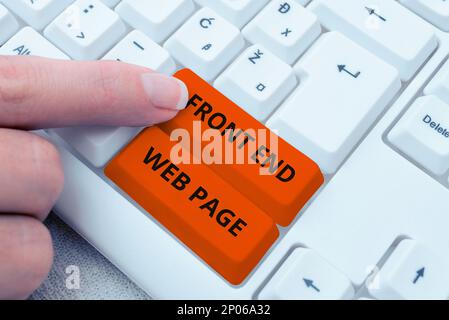 Writing displaying text Front End Web Page. Word Written on Altering data to graphical interface for user to view Stock Photo