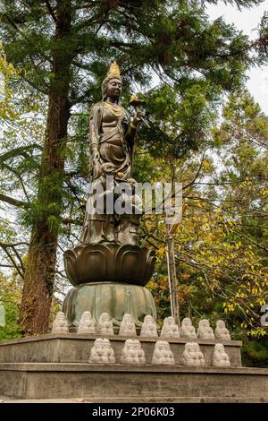 Statue, maybe Goddess of Mercy Guanyin at Jinguji Buddhist temple, Kamiyama, Japan Stock Photo