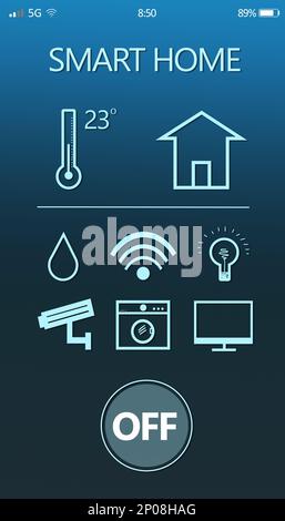 Smart home application for mobile phone, illustration. Automatic technology Stock Photo