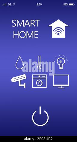 Smart home application for mobile phone, illustration. Automatic technology Stock Photo