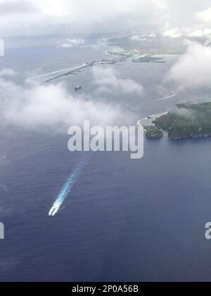 PHILIPPINE SEA (Jan. 17, 2023) – The Los Angeles-class fast-attack submarine USS Key West (SSN 722) departs Apra Harbor, Guam to the Philippine Sea, Jan. 17. Key West is one of five submarines assigned to Commander, Submarine Squadron 15. Commander, Submarine Squadron 15 is responsible for providing training, material and personnel readiness support to multiple Los Angeles-class fast attack submarines and is located at Polaris Point, Naval Base Guam. (U.S. Navy photo by Lt. Nicholas Monck) Stock Photo