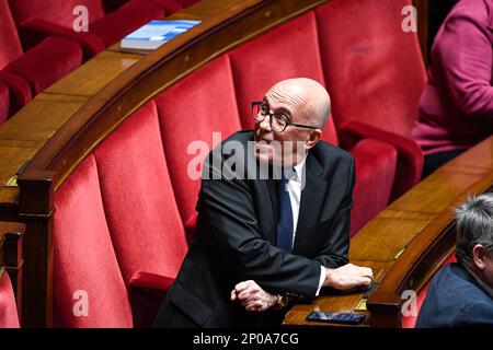 Eric Ciotti (Les Republicains, LR) during a session of questions to the government at The National Assembly in Paris, France on February 28, 2023. Photo by Victor Joly/ABACAPRESS.COM Stock Photo