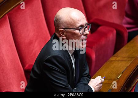 Eric Ciotti (Les Republicains, LR) during a session of questions to the government at The National Assembly in Paris, France on February 28, 2023. Photo by Victor Joly/ABACAPRESS.COM Stock Photo