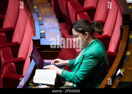 Cyrielle Chatelain during a session of questions to the government at The National Assembly in Paris, France on February 28, 2023. Photo by Victor Joly/ABACAPRESS.COM Stock Photo