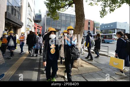 Japanese school children on a field trip to Kamakura, Japan. Stock Photo