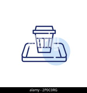 Coffee delivery app. Disposable cup on isometric smartphone. Pixel perfect, editable stroke line icon Stock Vector