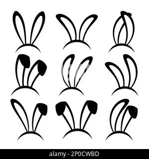 Rabbit ears headband set. Easter bunny ears isolated on background. Stock Vector