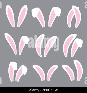 Rabbit ears headband set. Easter bunny ears isolated on background. Stock Vector
