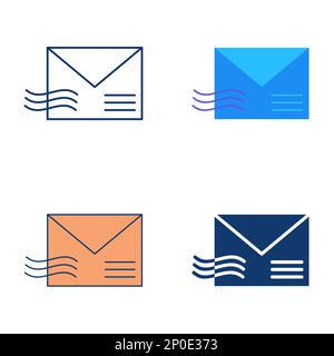 Mail icon set in flat and line style. Postal envelope symbol. Vector illustration Stock Vector