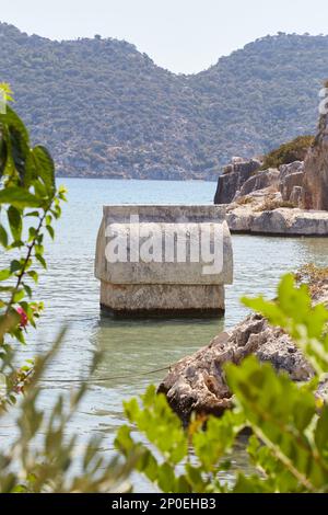 Exploring the Lycian Sarcophagi and Fortress of Kalekoy in Antalya, Turkey Stock Photo