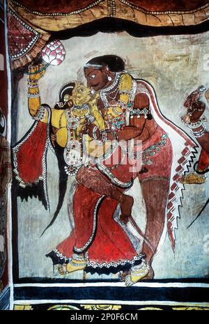 200 years old murals on the walls of the Ramalinga Vilasam Palace, Ramnad Palace in Ramanathapuram, Tamil Nadu, India Stock Photo