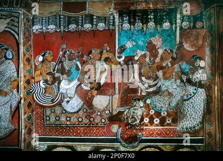 200 years old murals on the walls of the Ramalinga Vilasam Palace, Ramnad Palace in Ramanathapuram, Ramanad, Tamil Nadu, South India, India, Asia Stock Photo