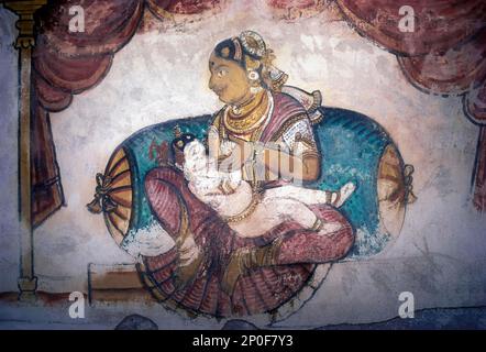 19th century Maratha Paintings on Brihadeshwara, Big temple wall in Thanjavur, Tanjore, Tamil Nadu, India, Asia Stock Photo