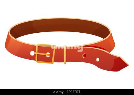 Leather pet collar red color, belt with gold elements in cartoon style isolated on white background. Vector illustration Stock Vector