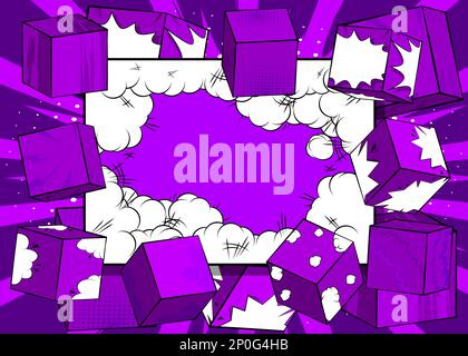 Dark Purple comic book wallpaper with cube shapes. Comics cartoon background poster, banner template. Stock Vector