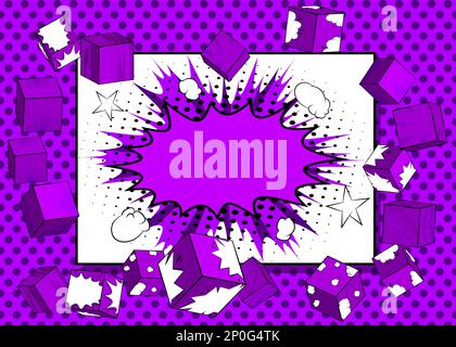 Dark Purple comic book wallpaper with cube shapes. Comics cartoon background poster, banner template. Stock Vector