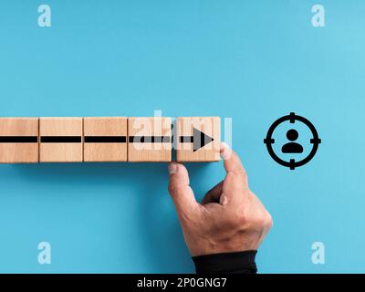 Target customer and buyer persona. Business market segmentation. Personalization marketing and customer centric strategies. Wooden blocks with the arr Stock Photo