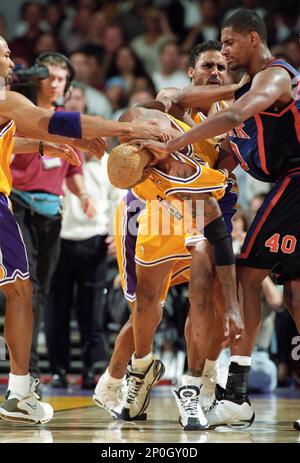 FILE: Dennis Rodman of the Los Angeles Lakers gets in a