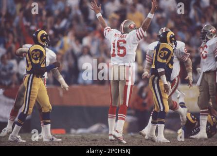 Quarterback Joe Montana #16 of the San Francisco 49ers warms up.Circa the  1980's. (Sportswire via AP Images Stock Photo - Alamy