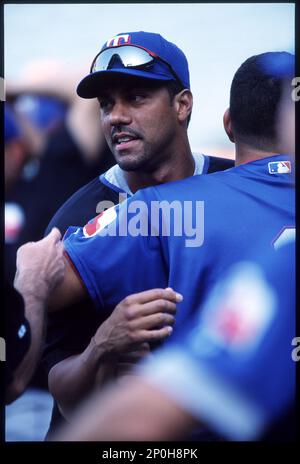 Juan Gonzalez of the Texas Rangers before a 2002 MLB season game against  the Los Angeles Angels at Angel Stadium, in Los Angeles, California. (Larry  Goren/Four Seam Images via AP Images Stock