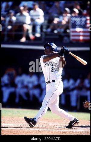 4 October 2001. Rickey Henderson of the San Diego Padres. Qualcomm Stadium,  San Diego, CA. (Photo by Stan Liu/Icon Sportswire) (Icon Sportswire via AP  Images Stock Photo - Alamy