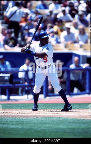 Los Angeles Dodgers' Marquis Grissom hits a triple in the third inning  against the New York Mets Sunday, August 18, 2002 at Shea Stadium in New  York. Grissom also doubled and scored