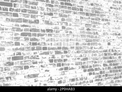 Grunge grey white old brick wall with peeling plaster with perspective Stock Vector